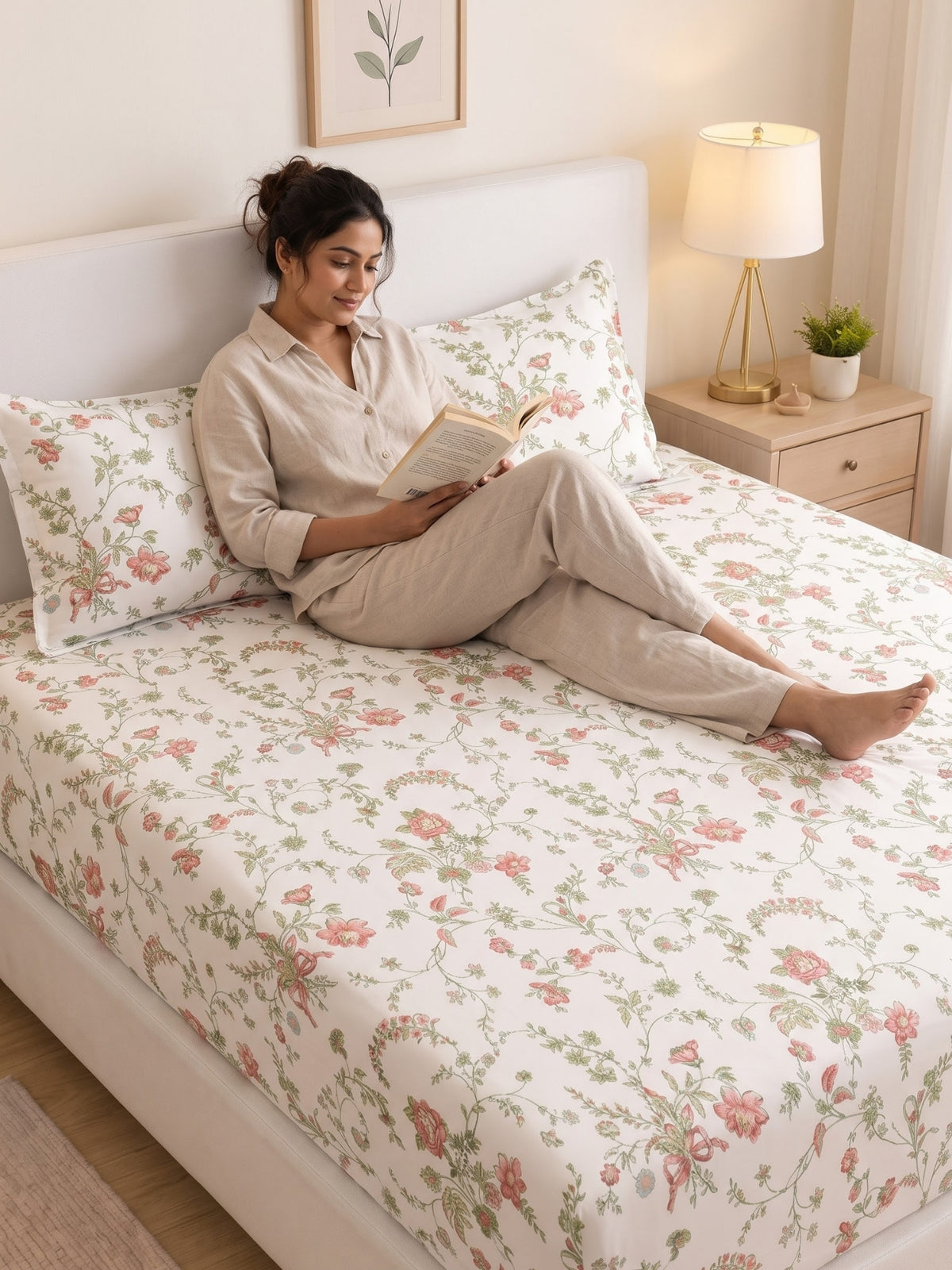Noeul Home 100% Cotton King Size Bedsheet | 210 TC Soft & Breathable Fabric | 108 x 108 Inches | 2 Pillow Covers Included