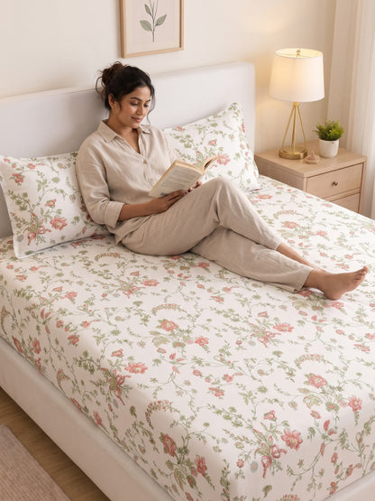 Noeul Home 100% Cotton King Size Bedsheet | 210 TC Soft & Breathable Fabric | 108 x 108 Inches | 2 Pillow Covers Included