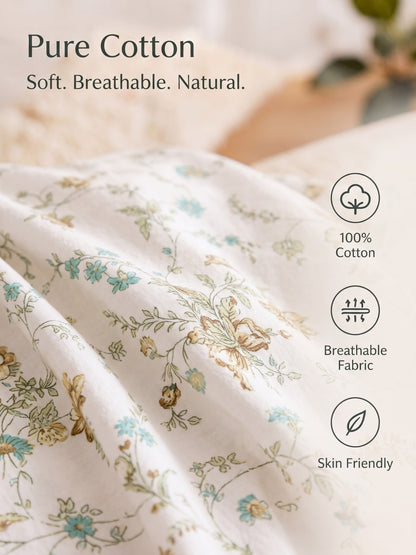 Noeul Home 100% Cotton King Size Bedsheet | 210 TC Soft & Breathable Fabric | 108 x 108 Inches | 2 Pillow Covers Included