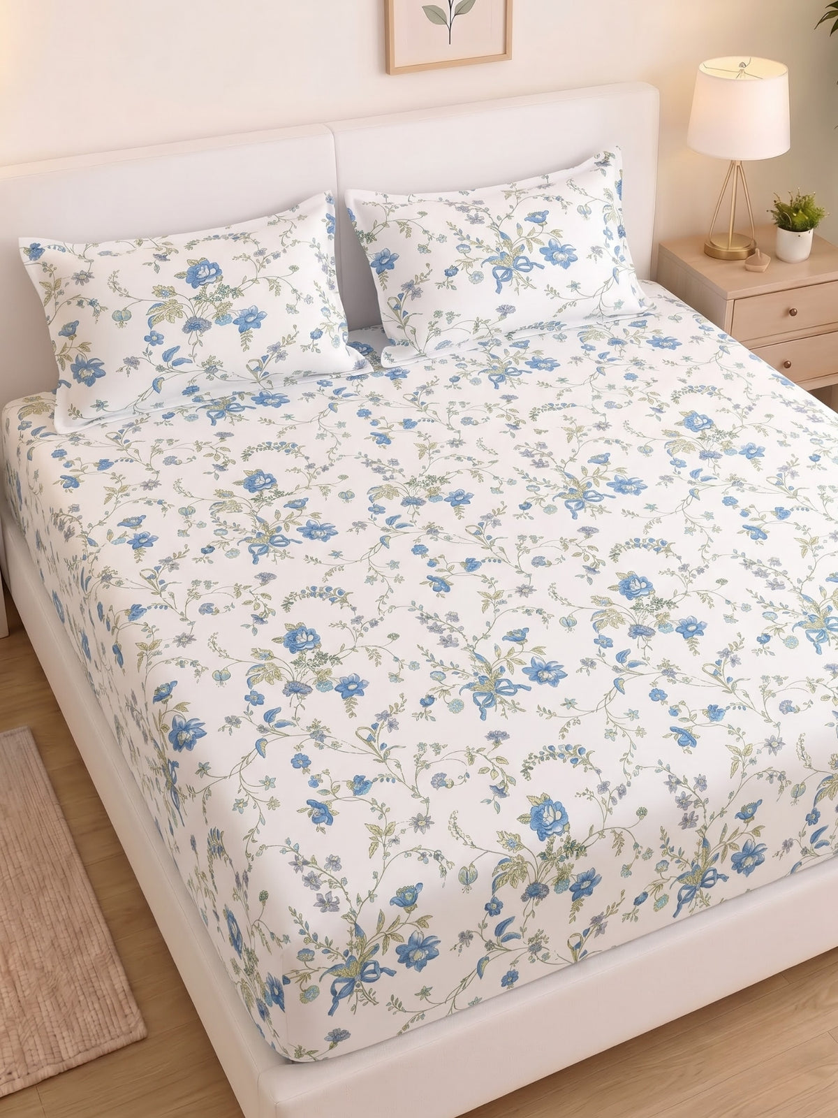 Noeul Home 100% Cotton King Size Bedsheet | 210 TC Soft & Breathable Fabric | 108 x 108 Inches | 2 Pillow Covers Included