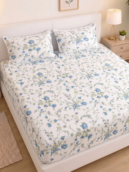 Noeul Home 100% Cotton King Size Bedsheet | 210 TC Soft & Breathable Fabric | 108 x 108 Inches | 2 Pillow Covers Included