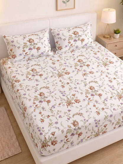 Noeul Home 100% Cotton King Size Bedsheet | 210 TC Soft & Breathable Fabric | 108 x 108 Inches | 2 Pillow Covers Included