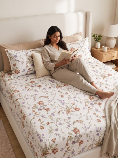 Noeul Home 100% Cotton King Size Bedsheet | 210 TC Soft & Breathable Fabric | 108 x 108 Inches | 2 Pillow Covers Included