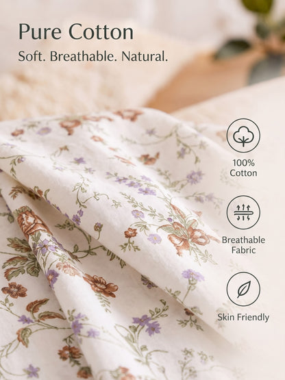 Noeul Home 100% Cotton King Size Bedsheet | 210 TC Soft & Breathable Fabric | 108 x 108 Inches | 2 Pillow Covers Included