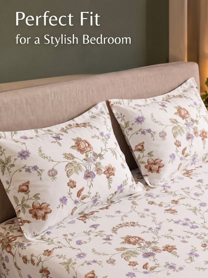 Noeul Home 100% Cotton King Size Bedsheet | 210 TC Soft & Breathable Fabric | 108 x 108 Inches | 2 Pillow Covers Included