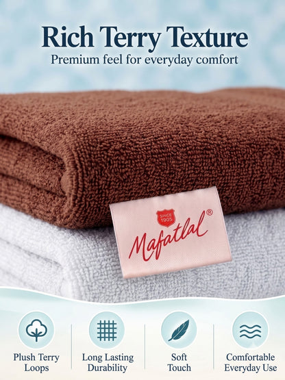Daisy 100% Cotton Terry Bath Towel Set of 2 | 450 GSM | Soft & Absorbent | 75 x 150 cm| White & Camel Brown