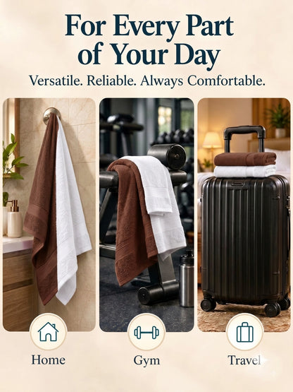 Daisy 100% Cotton Terry Bath Towel Set of 2 | 450 GSM | Soft & Absorbent | 75 x 150 cm| White & Camel Brown