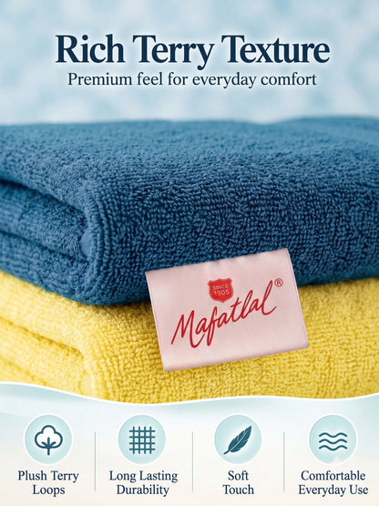 Daisy 100% Cotton Terry Bath Towel Set of 2 | 450 GSM | Soft & Absorbent | 75 x 150 cm| Lemon Yellow & Dark Teal