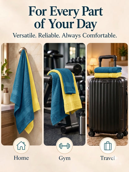 Daisy 100% Cotton Terry Bath Towel Set of 2 | 450 GSM | Soft & Absorbent | 75 x 150 cm| Lemon Yellow & Dark Teal