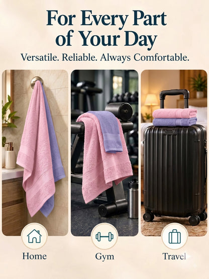 Daisy 100% Cotton Terry Bath Towel Set of 2 | 450 GSM | Soft & Absorbent | 75 x 150 cm| Lavender & Baby Pink