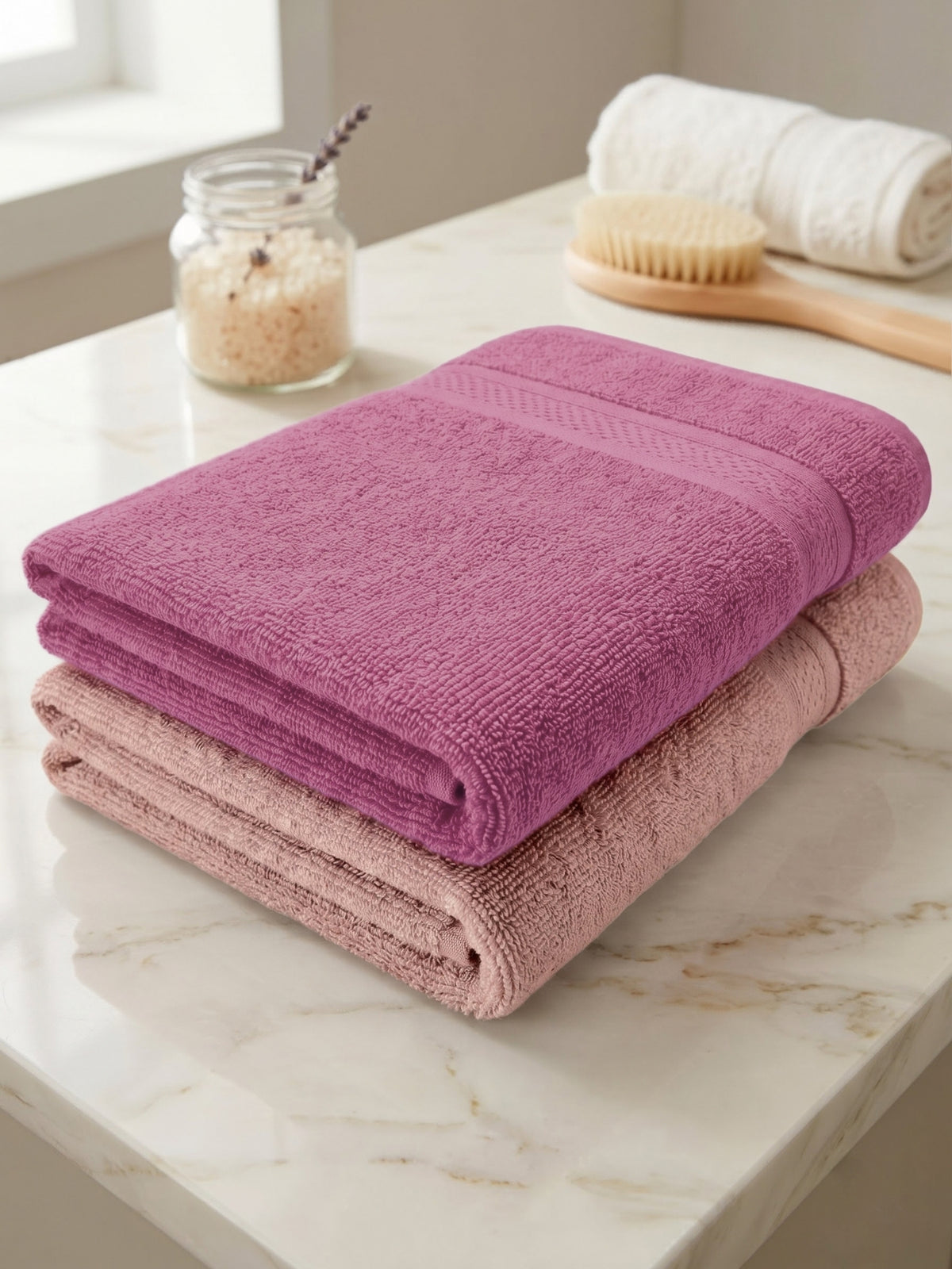 Daisy 100% Cotton Terry Bath Towel Set of 2 | 450 GSM | Soft & Absorbent | 75 x 150 cm| Dusty Brown & Brownish Grey