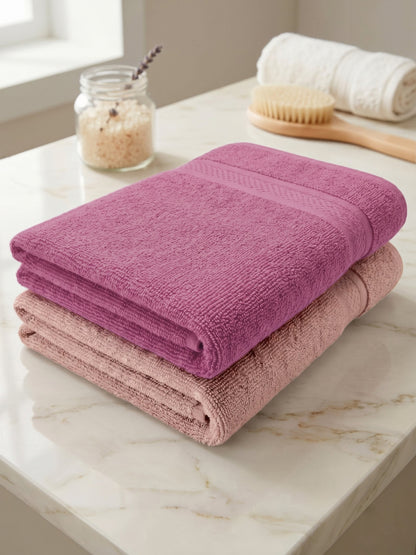Daisy 100% Cotton Terry Bath Towel Set of 2 | 450 GSM | Soft & Absorbent | 75 x 150 cm| Dusty Brown & Brownish Grey