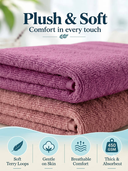 Daisy 100% Cotton Terry Bath Towel Set of 2 | 450 GSM | Soft & Absorbent | 75 x 150 cm| Dusty Brown & Brownish Grey