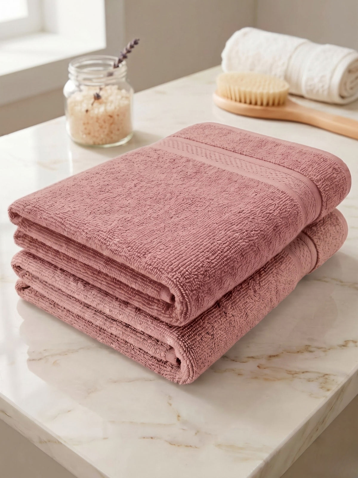 Daisy 100% Cotton Terry Bath Towel Set of 2 | 450 GSM | Soft & Absorbent | 75 x 150 cm| Brownish Grey
