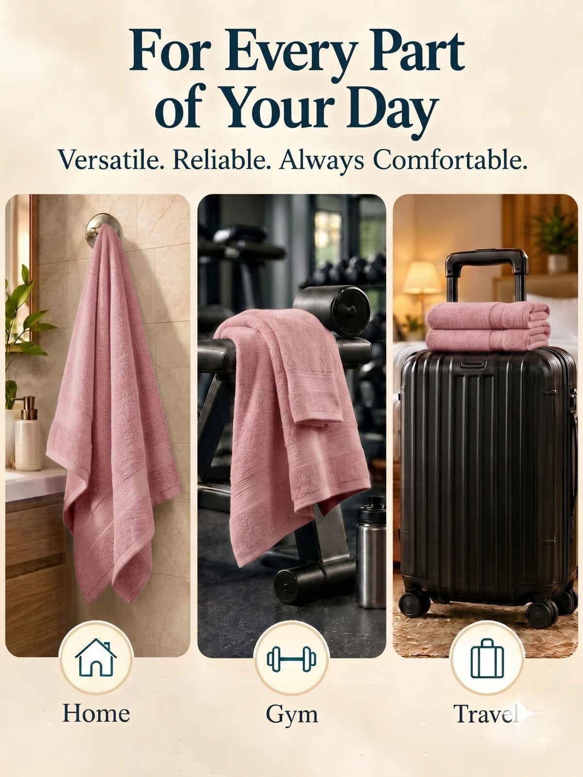 Daisy 100% Cotton Terry Bath Towel Set of 2 | 450 GSM | Soft & Absorbent | 75 x 150 cm| Brownish Grey