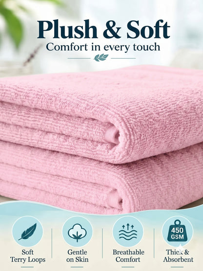 Daisy 100% Cotton Terry Bath Towel Set of 2 | 450 GSM | Soft & Absorbent | 75 x 150 cm| Baby Pink