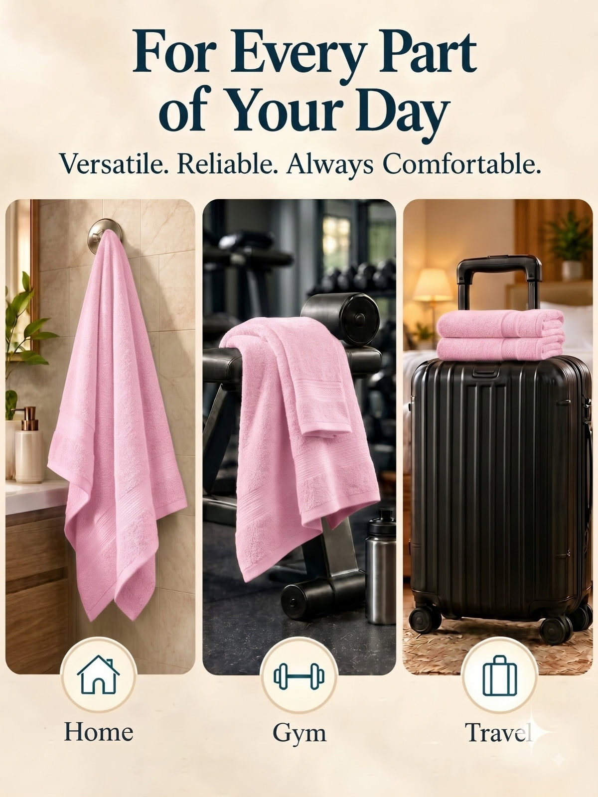 Daisy 100% Cotton Terry Bath Towel Set of 2 | 450 GSM | Soft & Absorbent | 75 x 150 cm| Baby Pink
