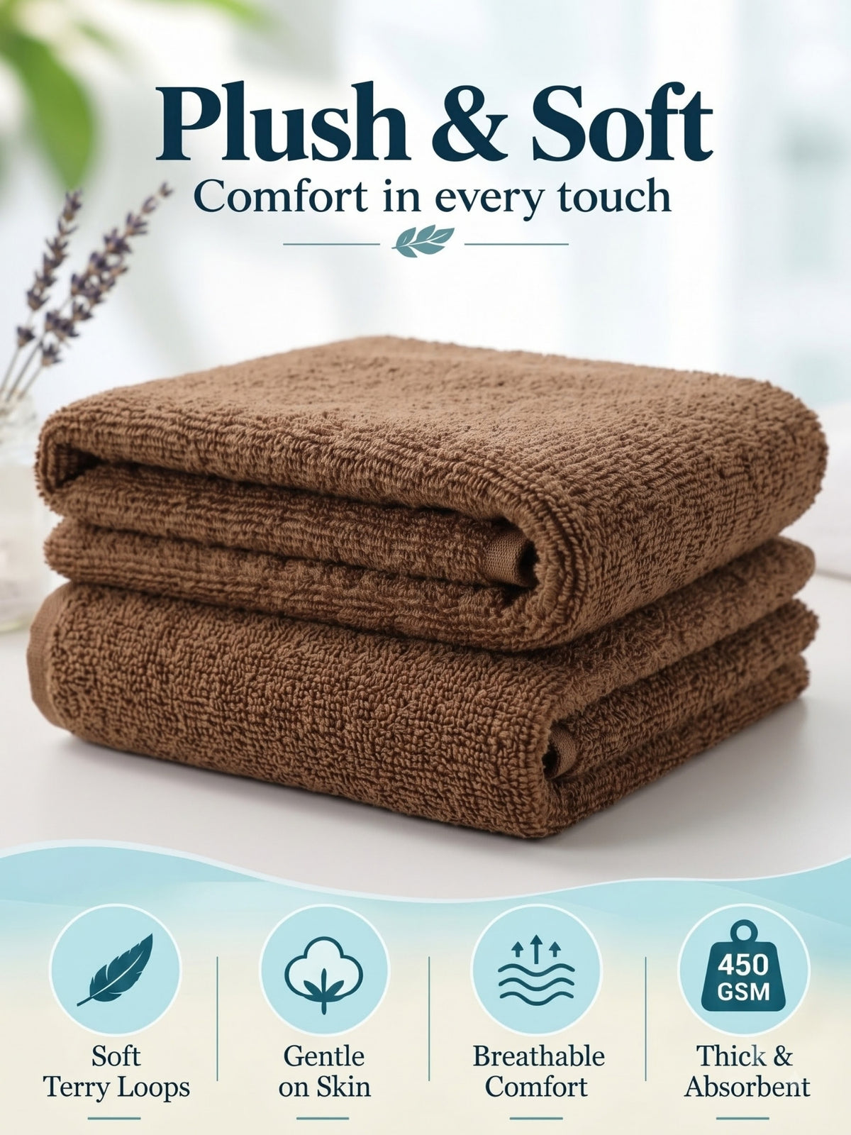 Daisy 100% Cotton Terry Bath Towel Set of 2 | 450 GSM | Soft & Absorbent | 75 x 150 cm