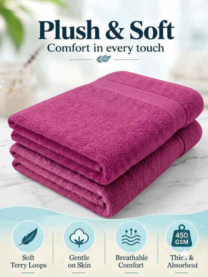 Daisy 100% Cotton Terry Bath Towel Set of 2 | 450 GSM | Soft & Absorbent | 75 x 150 cm| Dusty Rose