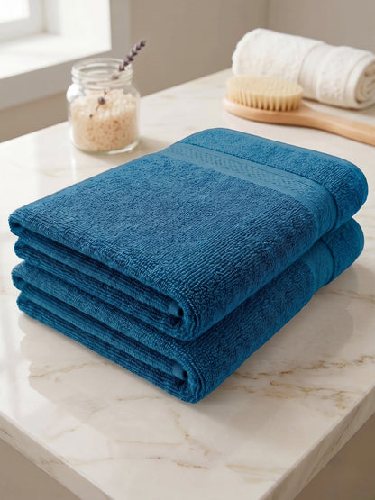 Daisy 100% Cotton Terry Bath Towel Set of 2 | 450 GSM | Soft & Absorbent | 75 x 150 cm| Dark Teal