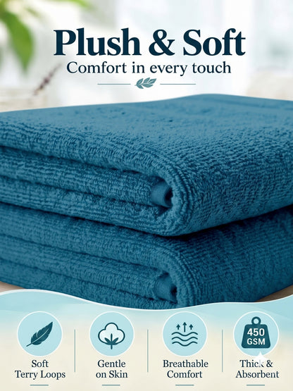 Daisy 100% Cotton Terry Bath Towel Set of 2 | 450 GSM | Soft & Absorbent | 75 x 150 cm| Dark Teal