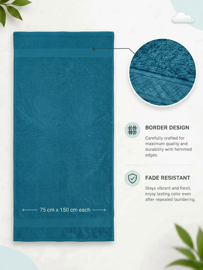 Daisy 100% Cotton Terry Bath Towel Set of 2 | 450 GSM | Soft & Absorbent | 75 x 150 cm| Dark Teal
