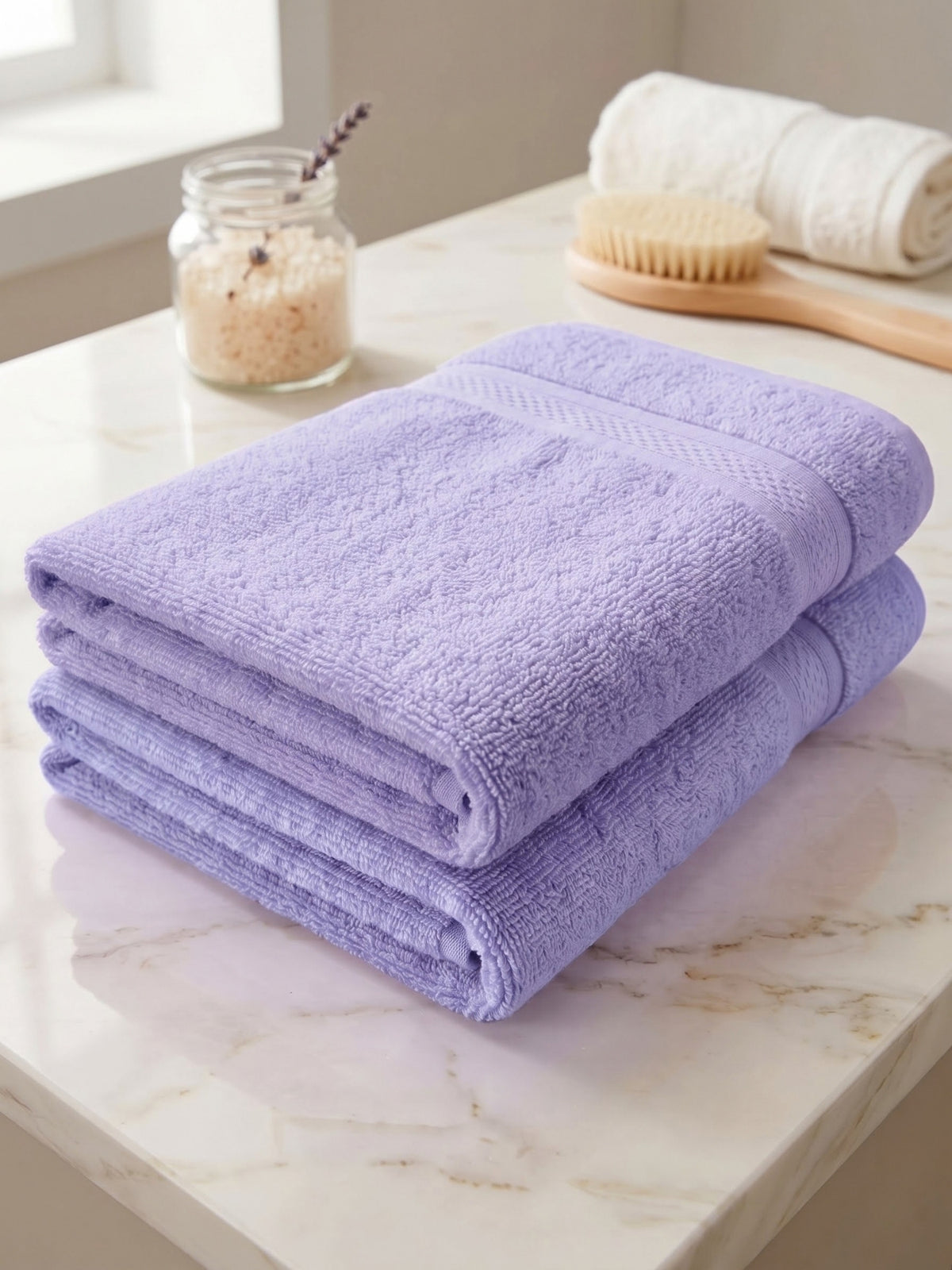 Daisy 100% Cotton Terry Bath Towel Set of 2 | 450 GSM | Soft & Absorbent | 75 x 150 cm|Lavender