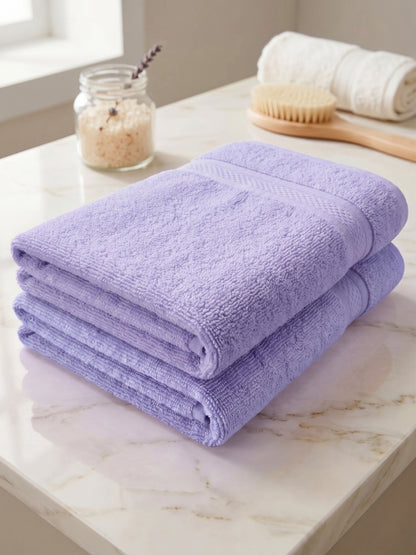 Daisy 100% Cotton Terry Bath Towel Set of 2 | 450 GSM | Soft & Absorbent | 75 x 150 cm|Lavender