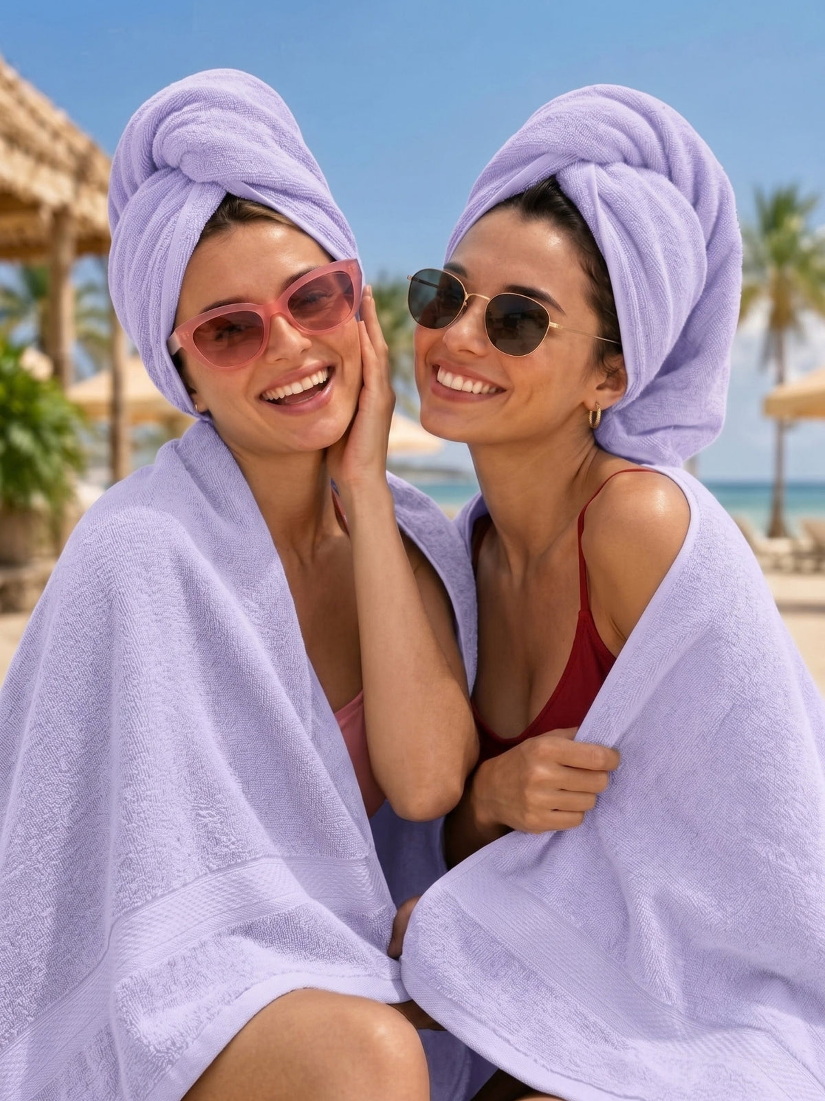 Daisy 100% Cotton Terry Bath Towel Set of 2 | 450 GSM | Soft & Absorbent | 75 x 150 cm|Lavender