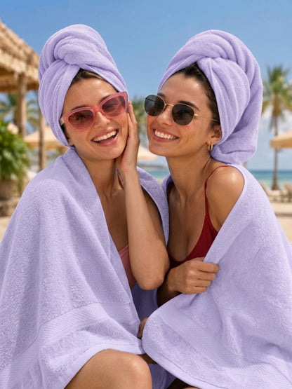 Daisy 100% Cotton Terry Bath Towel Set of 2 | 450 GSM | Soft & Absorbent | 75 x 150 cm|Lavender