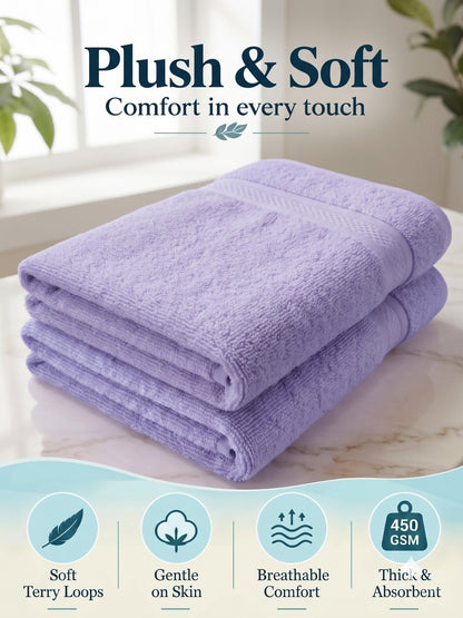 Daisy 100% Cotton Terry Bath Towel Set of 2 | 450 GSM | Soft & Absorbent | 75 x 150 cm|Lavender