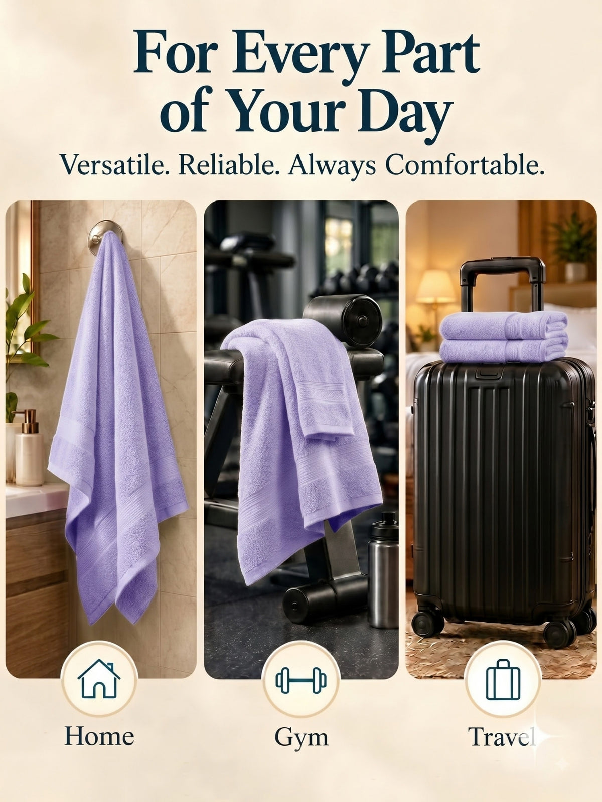 Daisy 100% Cotton Terry Bath Towel Set of 2 | 450 GSM | Soft & Absorbent | 75 x 150 cm|Lavender