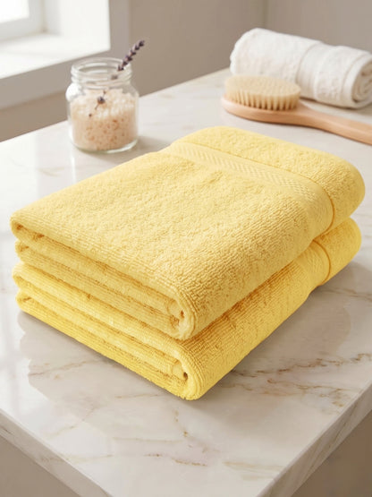 Daisy 100% Cotton Terry Bath Towel Set of 2 | 450 GSM | Soft & Absorbent | 75 x 150 cm| Lemon Yellow