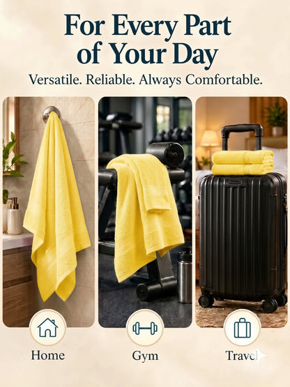 Daisy 100% Cotton Terry Bath Towel Set of 2 | 450 GSM | Soft & Absorbent | 75 x 150 cm| Lemon Yellow