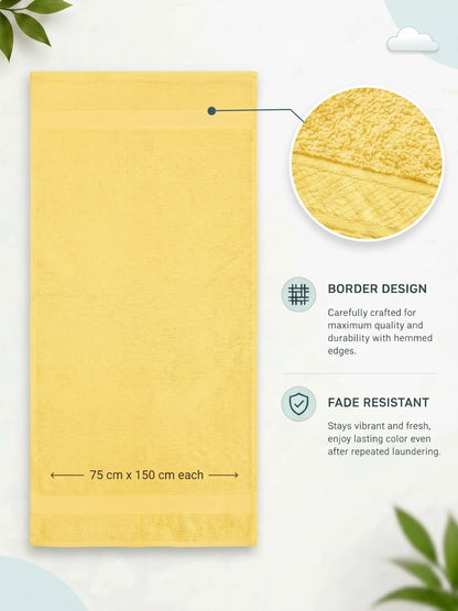 Daisy 100% Cotton Terry Bath Towel Set of 2 | 450 GSM | Soft & Absorbent | 75 x 150 cm| Lemon Yellow