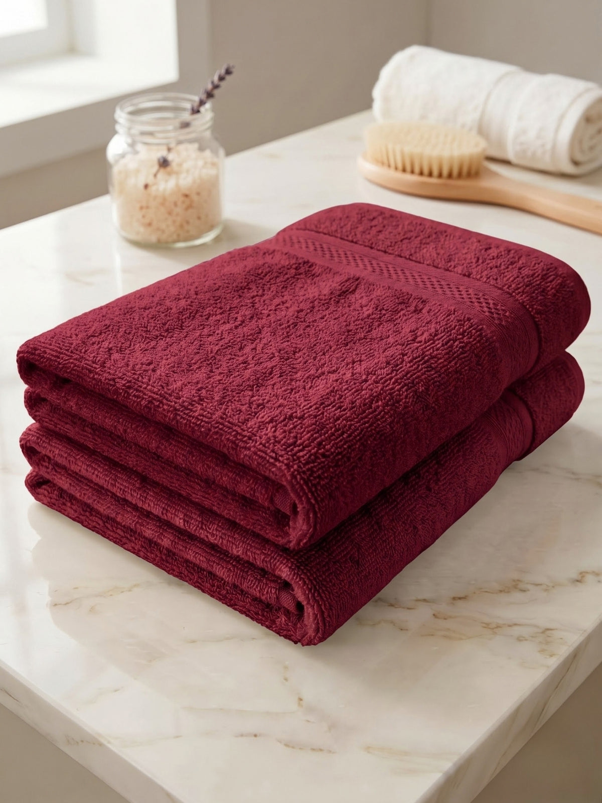 Daisy 100% Cotton Terry Bath Towel Set of 2 | 450 GSM | Soft & Absorbent | 75 x 150 cm|Maroon