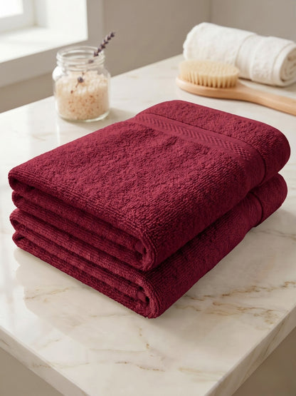 Daisy 100% Cotton Terry Bath Towel Set of 2 | 450 GSM | Soft & Absorbent | 75 x 150 cm|Maroon