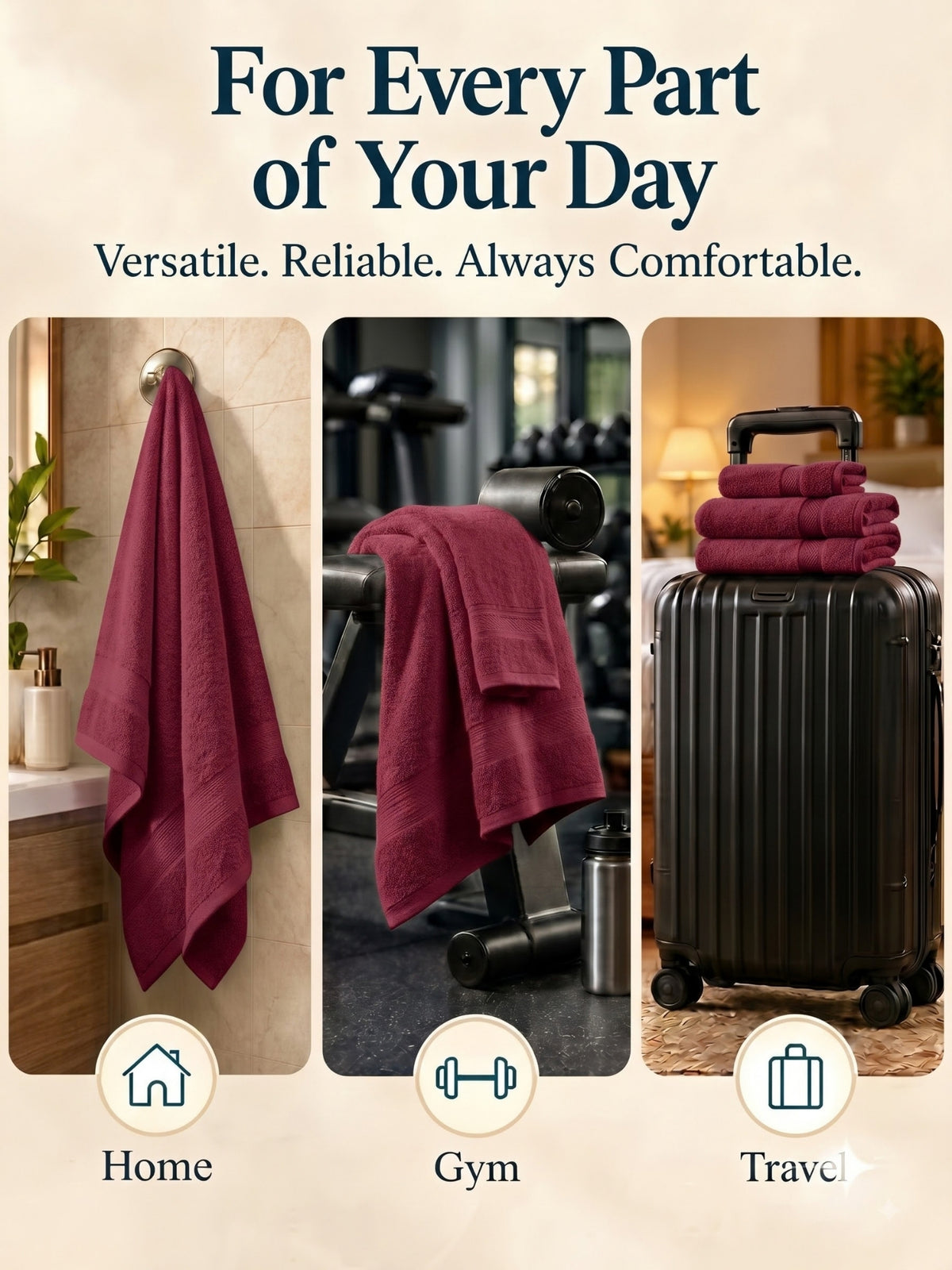 Daisy 100% Cotton Terry Bath Towel Set of 2 | 450 GSM | Soft & Absorbent | 75 x 150 cm|Maroon