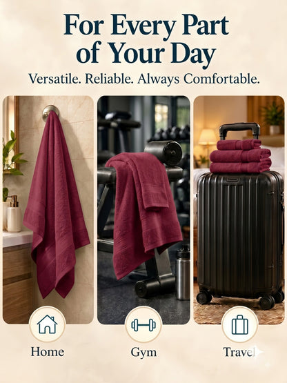 Daisy 100% Cotton Terry Bath Towel Set of 2 | 450 GSM | Soft & Absorbent | 75 x 150 cm|Maroon