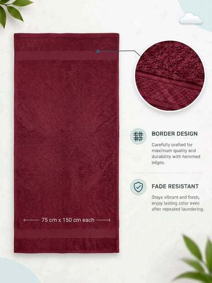 Daisy 100% Cotton Terry Bath Towel Set of 2 | 450 GSM | Soft & Absorbent | 75 x 150 cm|Maroon