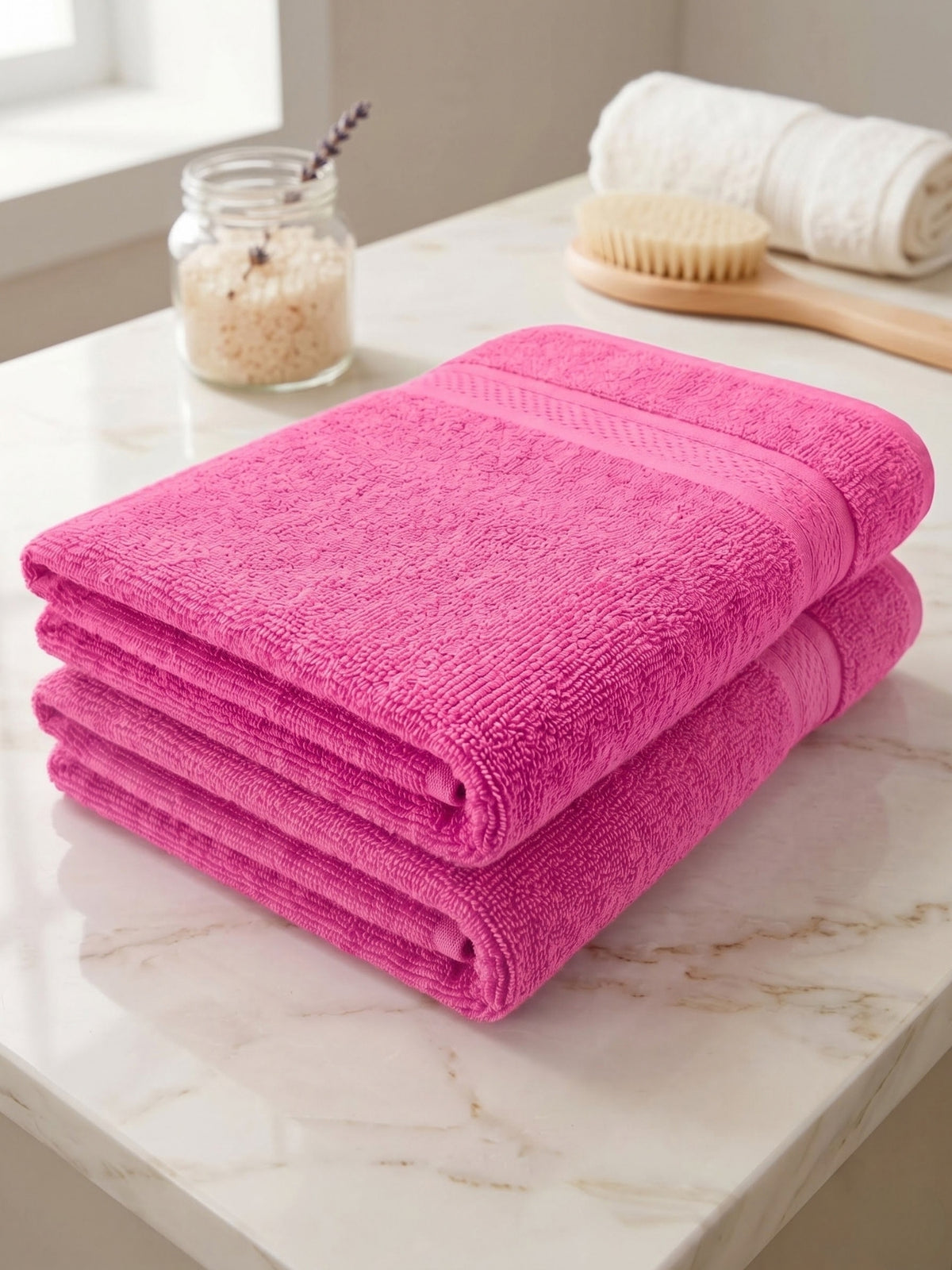 Daisy 100% Cotton Terry Bath Towel Set of 2 | 450 GSM | Soft & Absorbent | 75 x 150 cm| Rose Pink