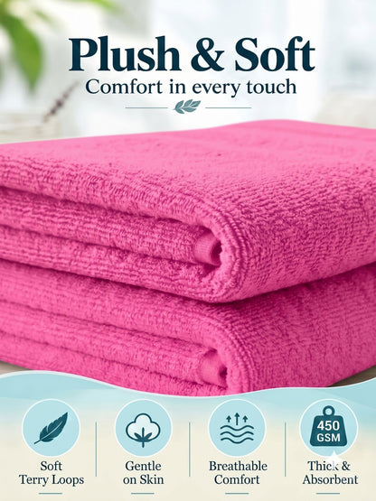 Daisy 100% Cotton Terry Bath Towel Set of 2 | 450 GSM | Soft & Absorbent | 75 x 150 cm| Rose Pink