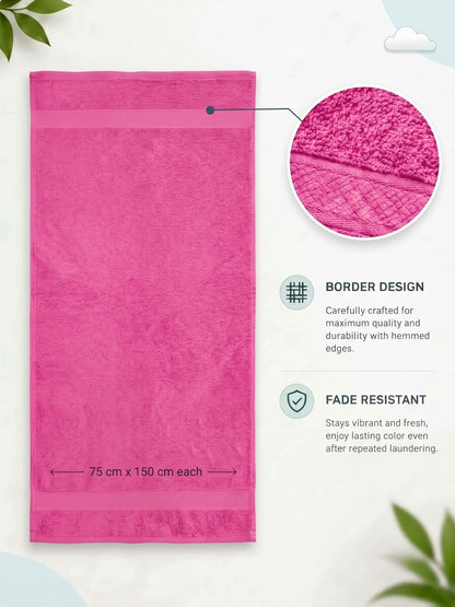 Daisy 100% Cotton Terry Bath Towel Set of 2 | 450 GSM | Soft & Absorbent | 75 x 150 cm| Rose Pink