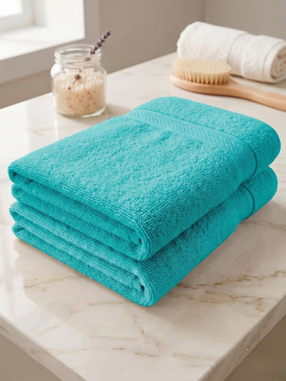 Daisy 100% Cotton Terry Bath Towel Set of 2 | 450 GSM | Soft & Absorbent | 75 x 150 cm|Aqua blue