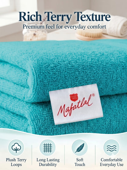 Daisy 100% Cotton Terry Bath Towel Set of 2 | 450 GSM | Soft & Absorbent | 75 x 150 cm|Aqua blue