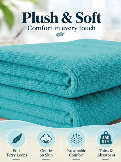 Daisy 100% Cotton Terry Bath Towel Set of 2 | 450 GSM | Soft & Absorbent | 75 x 150 cm|Aqua blue