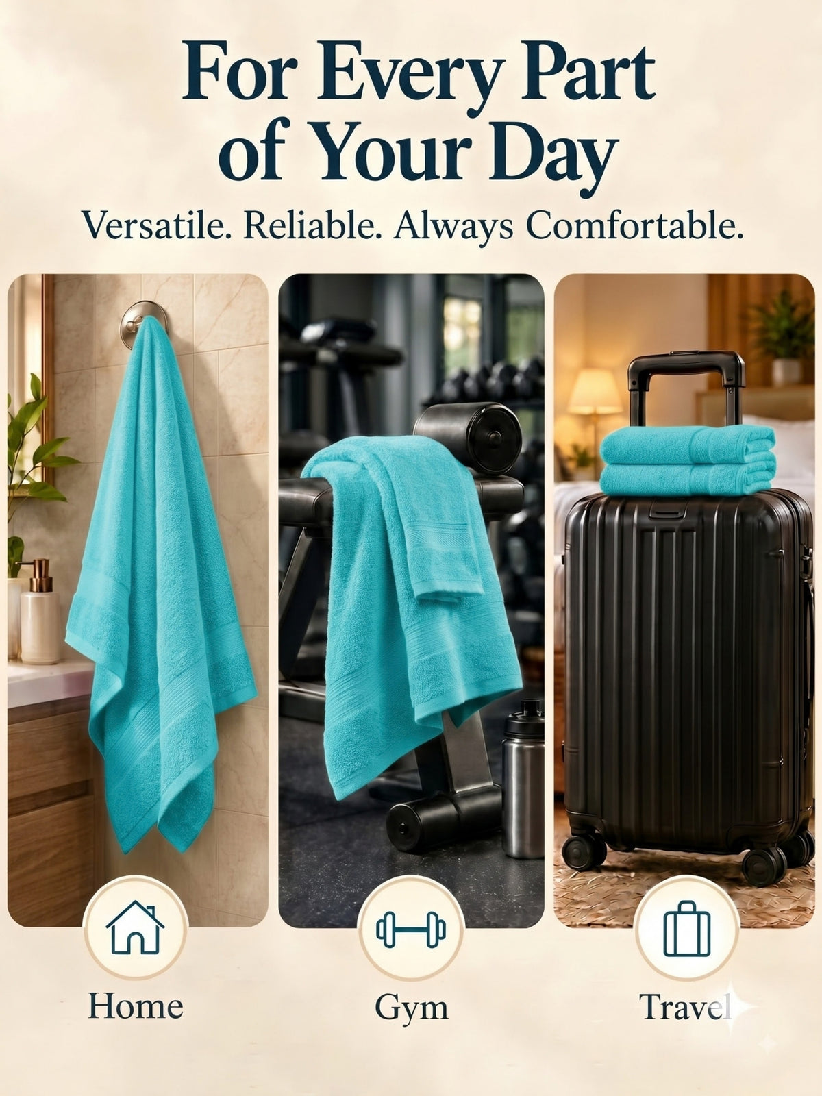 Daisy 100% Cotton Terry Bath Towel Set of 2 | 450 GSM | Soft & Absorbent | 75 x 150 cm|Aqua blue