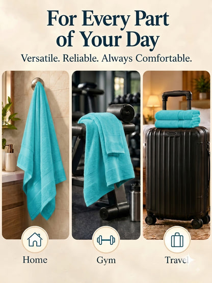 Daisy 100% Cotton Terry Bath Towel Set of 2 | 450 GSM | Soft & Absorbent | 75 x 150 cm|Aqua blue