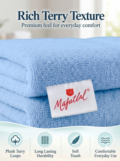 Daisy 100% Cotton Terry Bath Towel Set of 2 | 450 GSM | Soft & Absorbent | 75 x 150 cm| Sky Blue