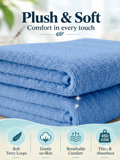 Daisy 100% Cotton Terry Bath Towel Set of 2 | 450 GSM | Soft & Absorbent | 75 x 150 cm| Sky Blue